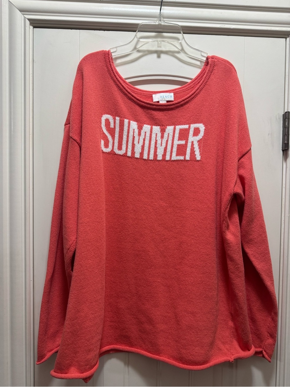 Belle Beach by Kim Gravel Seaside Beach Sweater Coral Red SUMMER Graphic Knit L